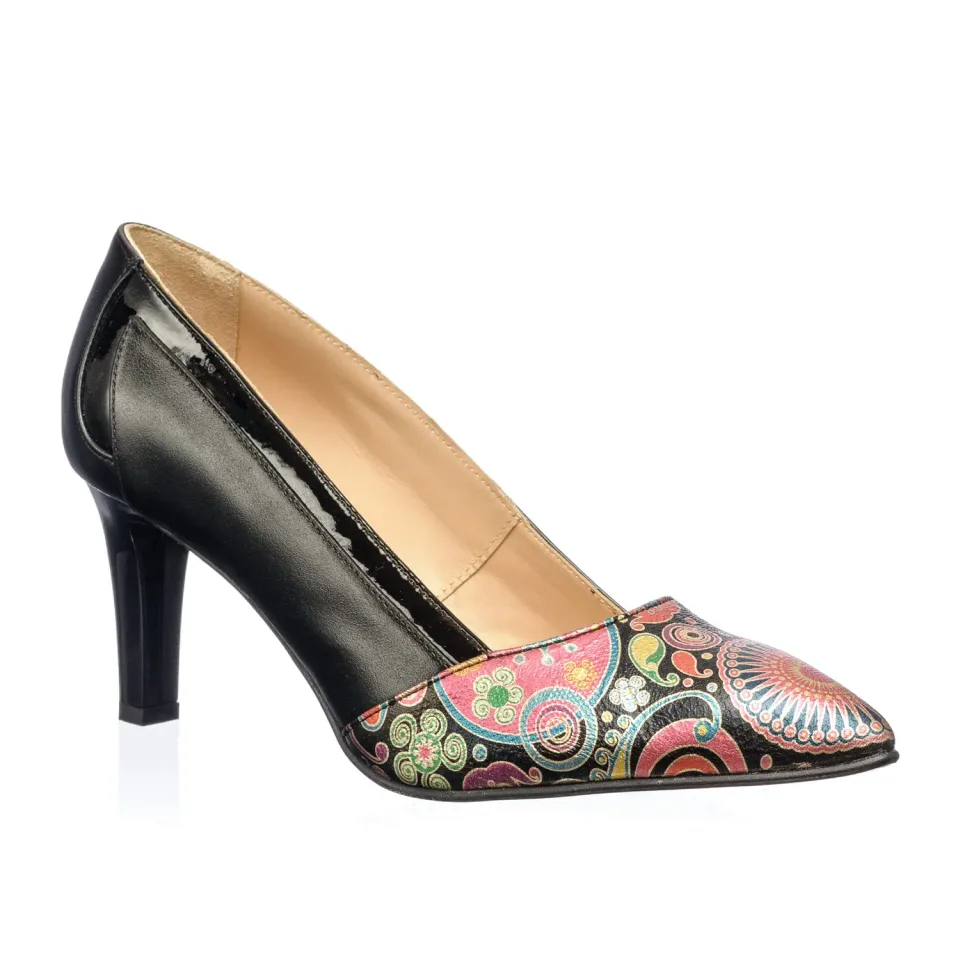 Catinca Shoes Negru Pauni Lac A10 NPL pantofi dama negri piele