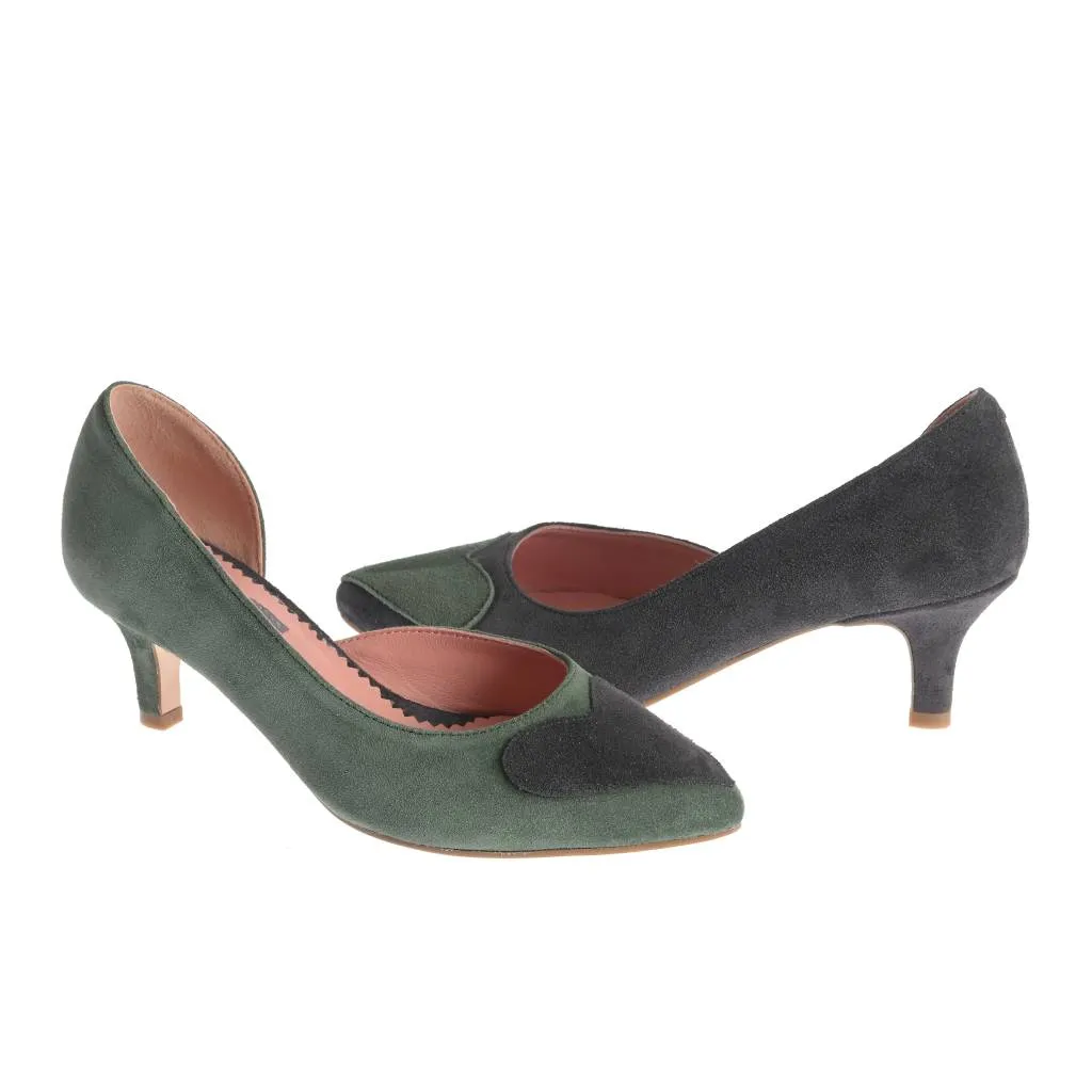 Ana Urbana Detroit pantofi piele verde-negru toc mic