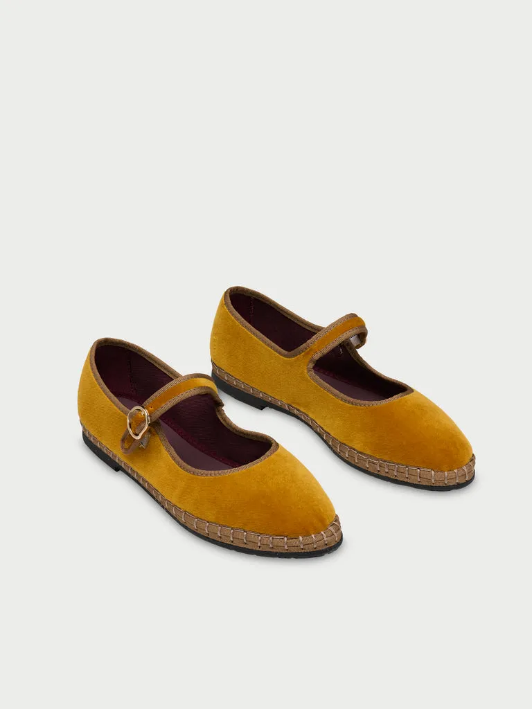 Pantofi Mary Jane Flagelus Musset mustar catifea bumbac