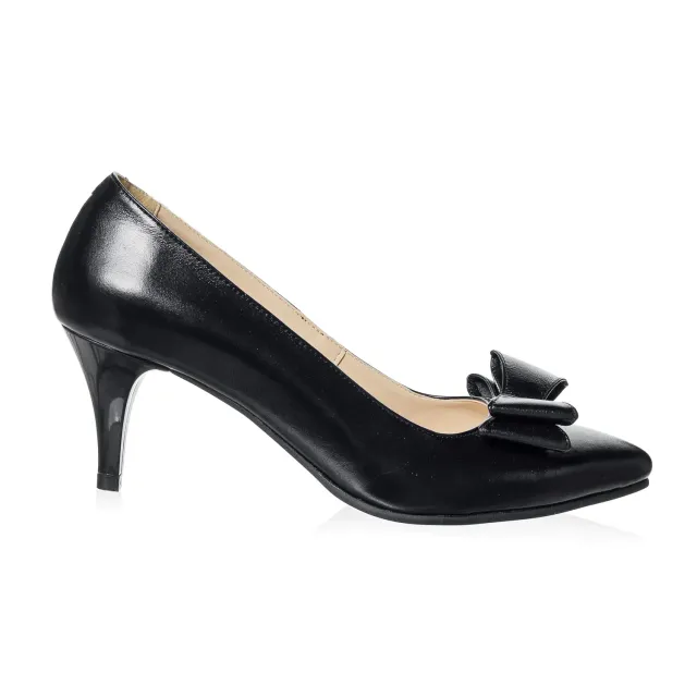 Catinca Shoes A20 NB pantofi dama piele naturala negru funda