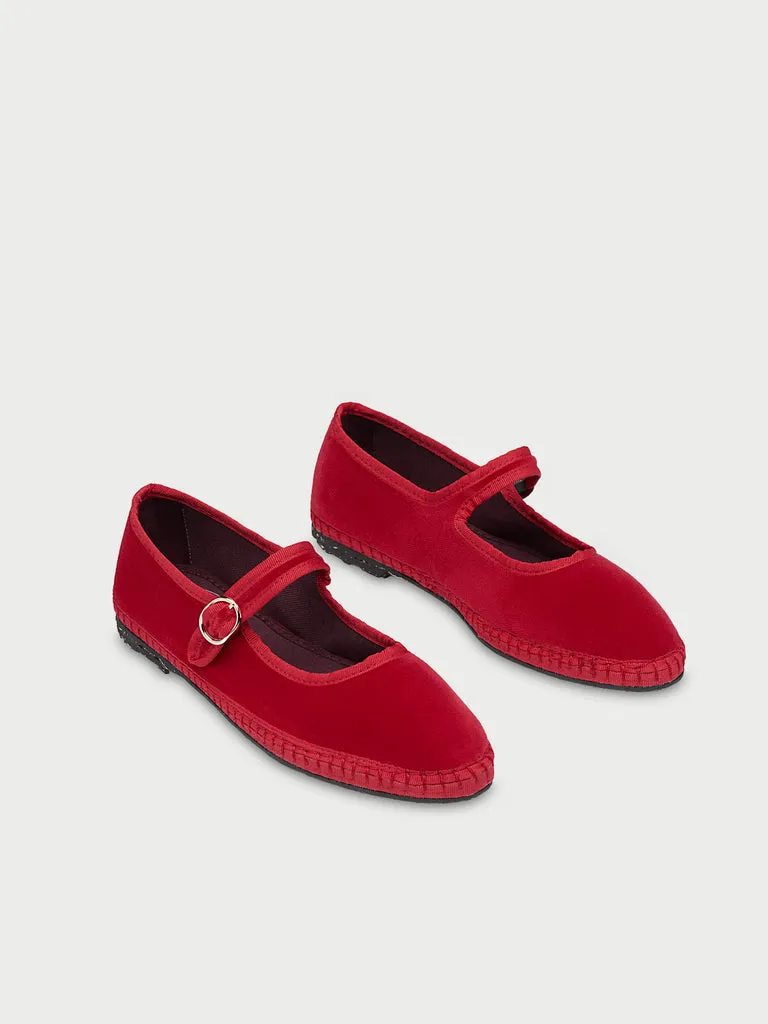Pantofi Mary Jane Flagelus Mellark rosii catifea bumbac