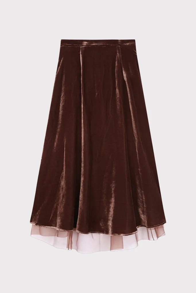 Flagelus Wicked Wave Brown Skirt fusta midi maro matase