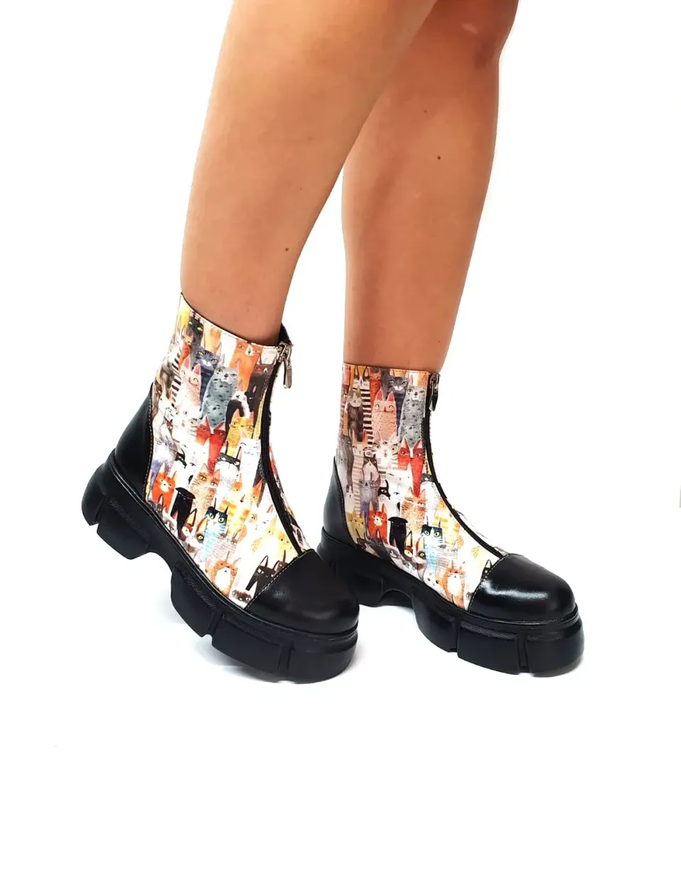 Catinca Shoes BC25 NPI bocanci piele negri pisici