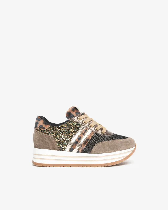 NeroGiardini Teens sneakers piele intoarsa sclipici