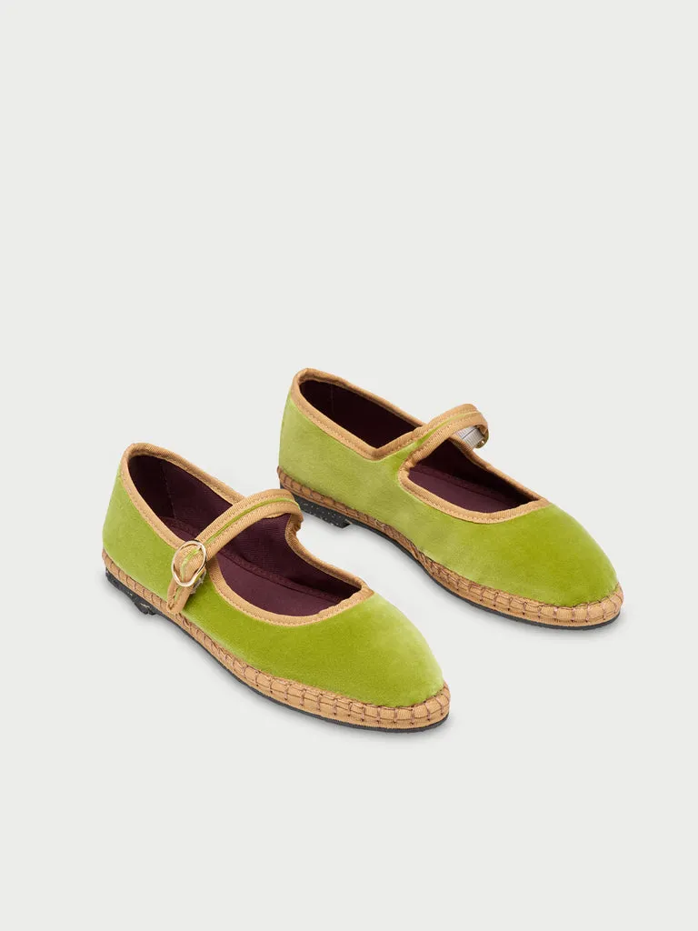 Flagelus Marcela pantofi Mary Jane verde deschis catifea