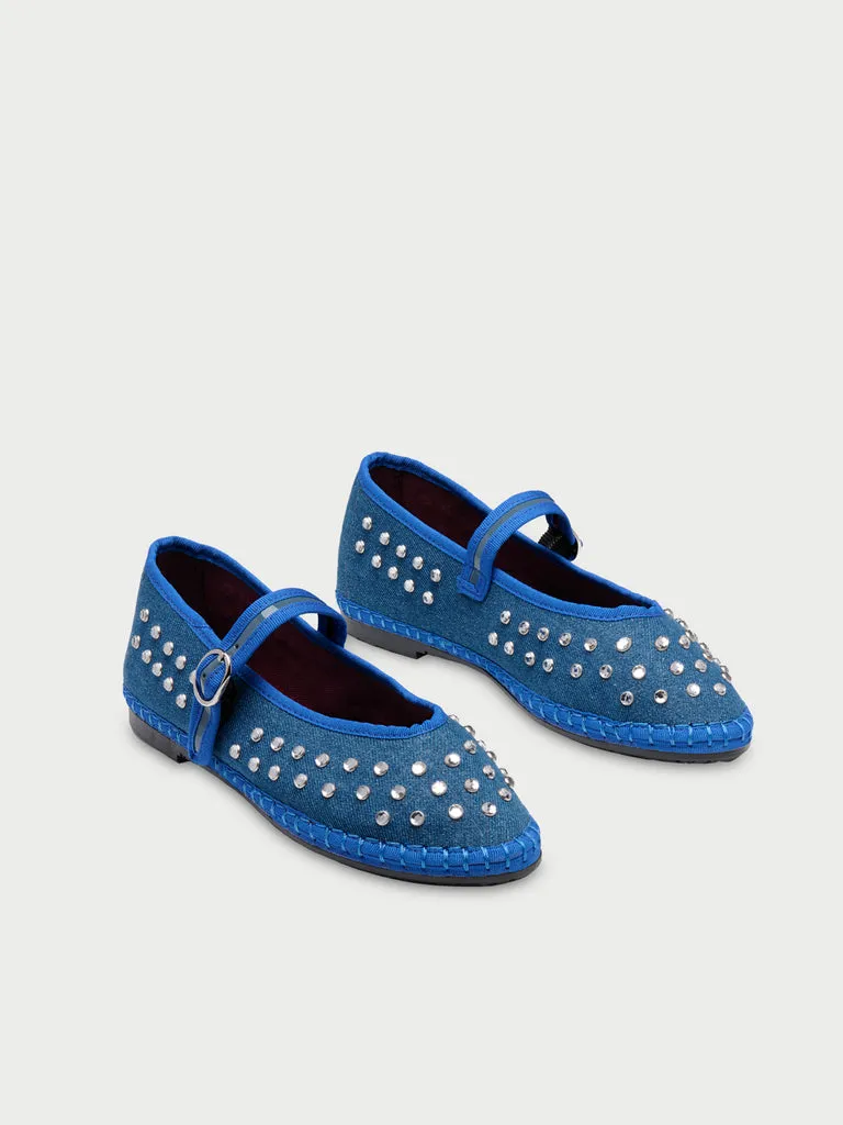Flagelus Mae Cristal Soshi balerini denim albastru cu cristale