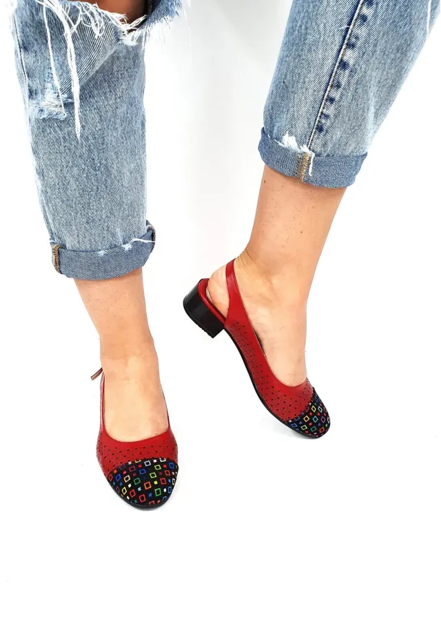 Catinca Shoes T16 RVPC sandale piele rosu patratele