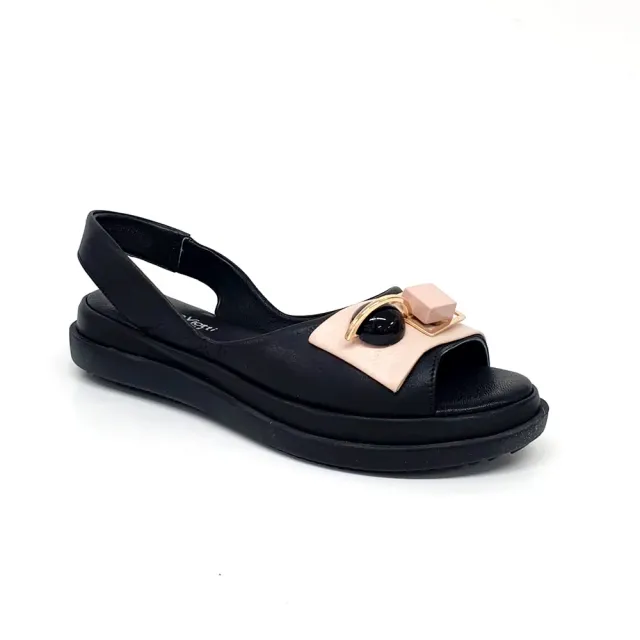 Catinca Shoes D30-217NR sandale piele negru cu roz