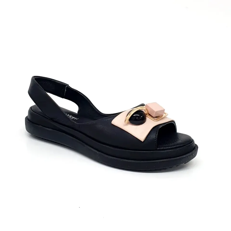 Catinca Shoes D30-217NR sandale piele negru cu roz