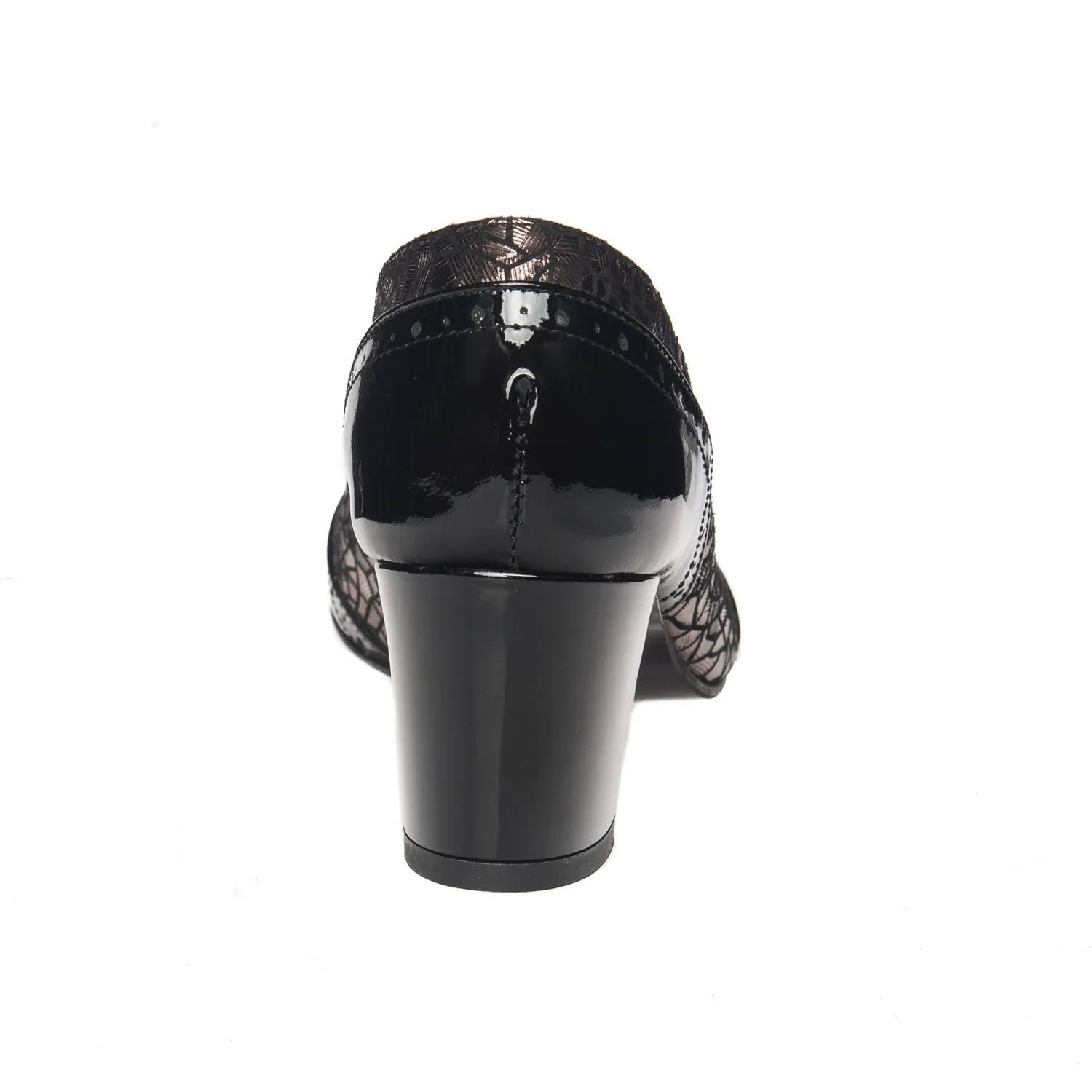 Catinca Shoes 504 pantofi dama lac negru imprimeu maro