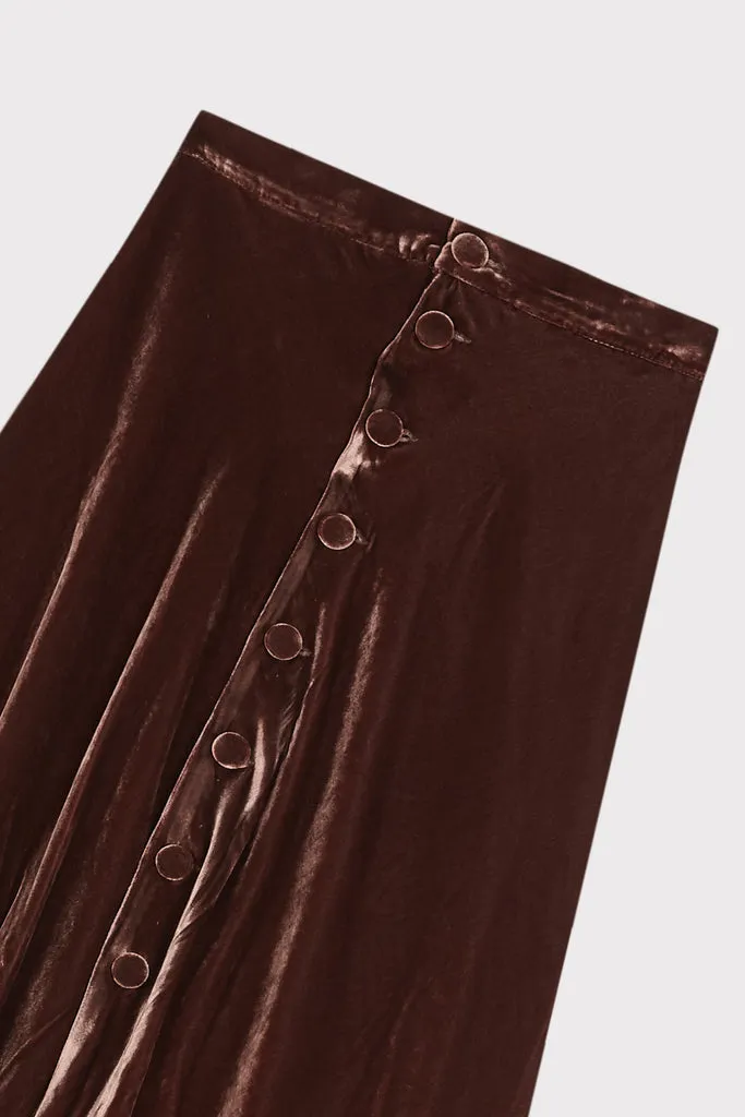 Flagelus Wicked Wave Brown Skirt fusta midi maro matase