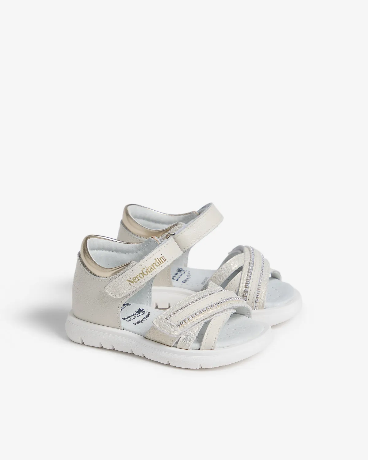 NeroGiardini sandale fete piele si textil cu velcro