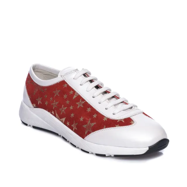 Catinca Shoes AD8 ASR pantofi sport piele alb cu stele rosii