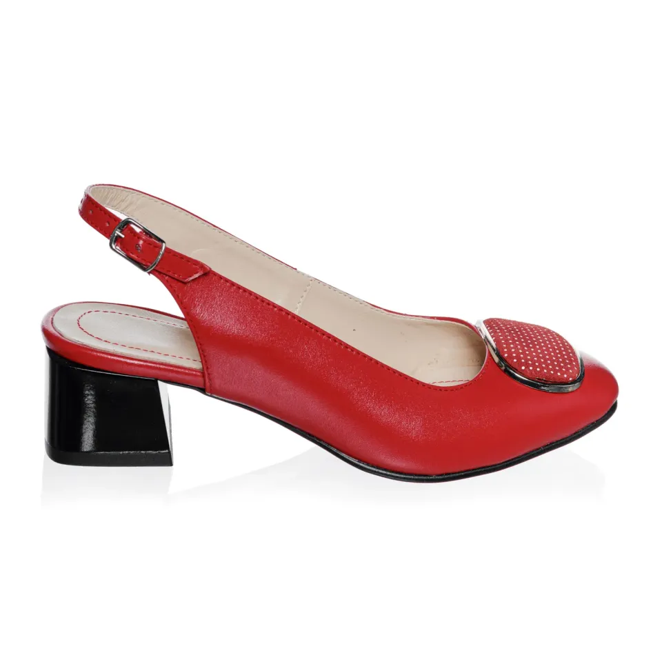 Catinca Shoes D21 RBPA sandale piele rosii cu puncte