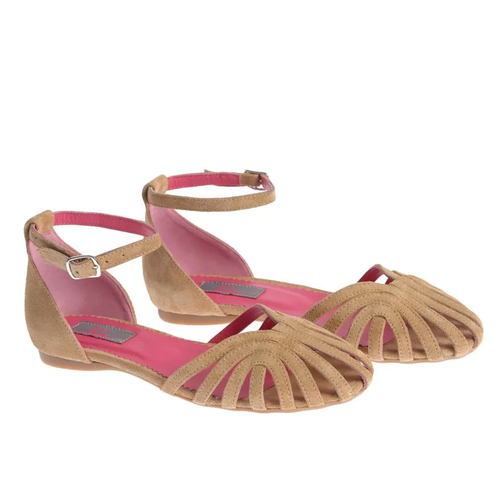 Ana Urbana Shoes Alexandra sandale bej-roz piele întoarsă