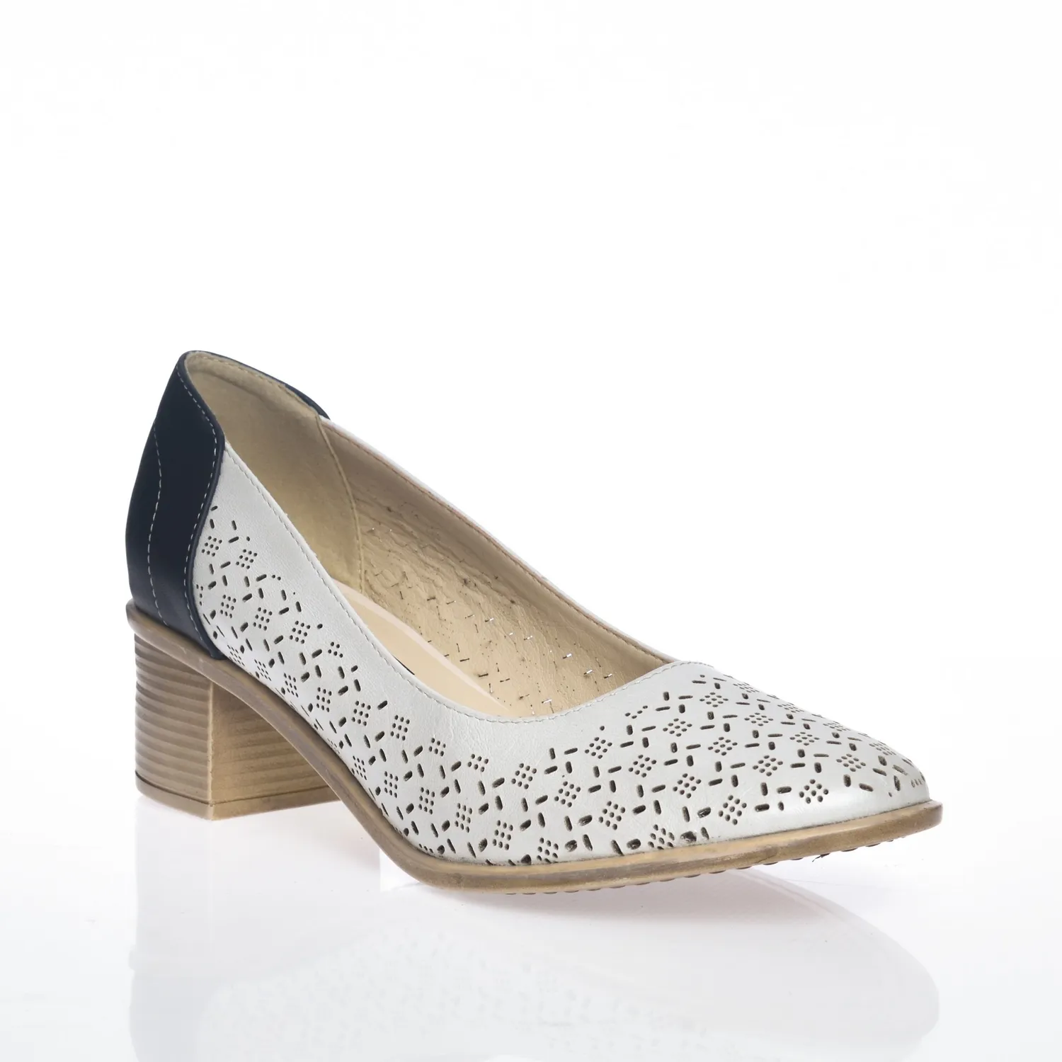 Catinca Shoes T13 AB pantofi dama piele alb-bleumarin