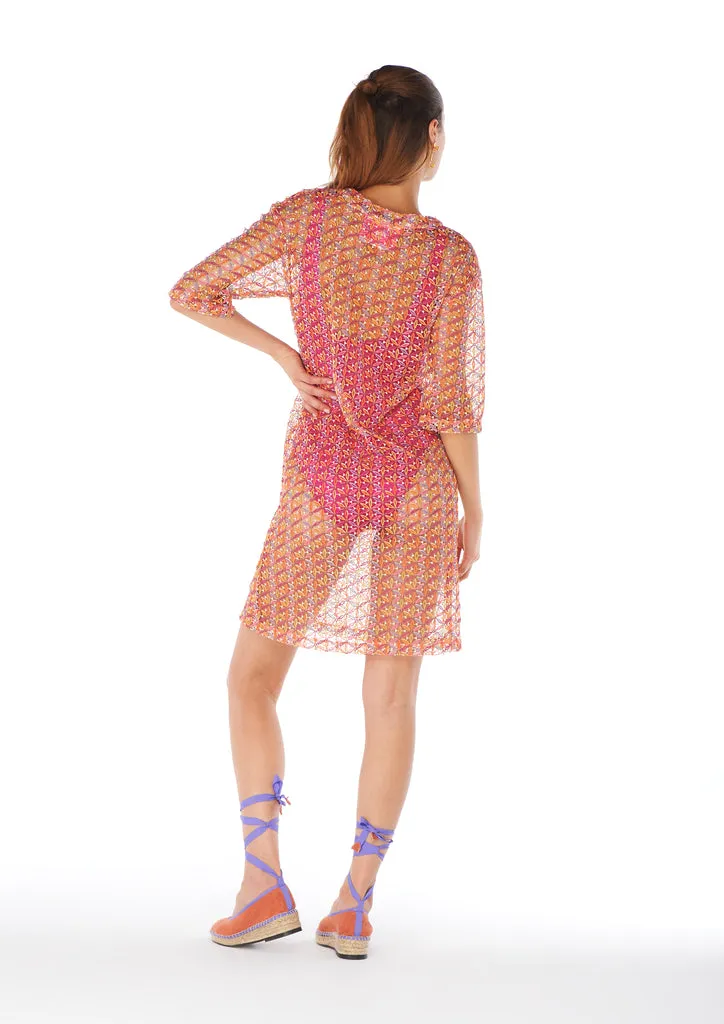 Flagelus Shan Yu caftan scurt multicolor muselina