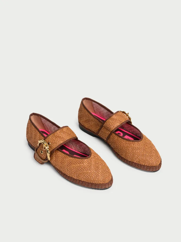 Flagelus Sophie Raffia Brown pantofi mary jane rafie maro