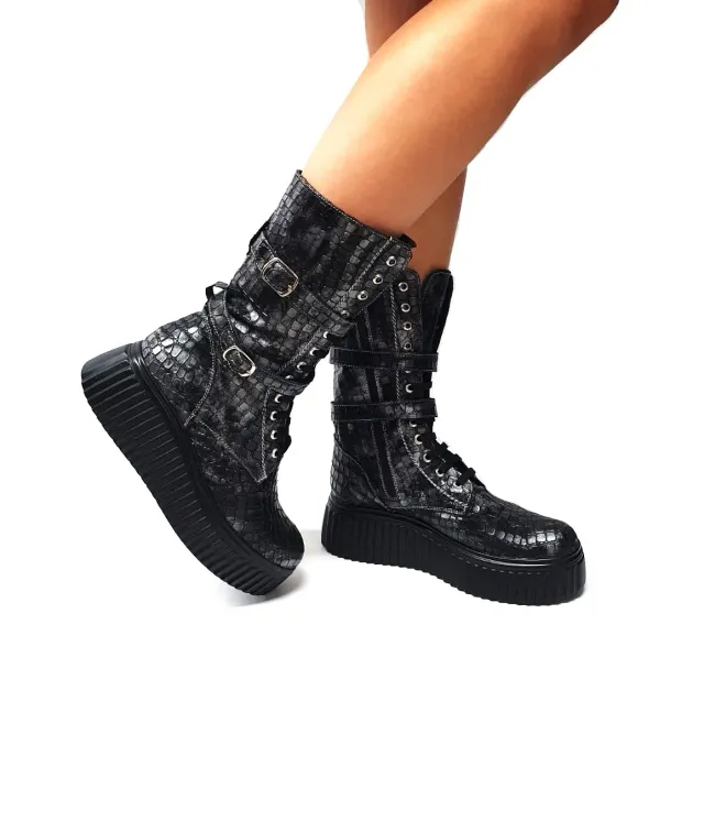 Catinca Shoes BC37 SN bocanci dama piele sarpe negru