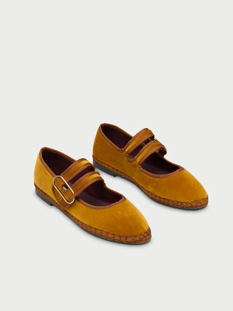 Flagelus Matilda Mustard pantofi Mary Jane catifea