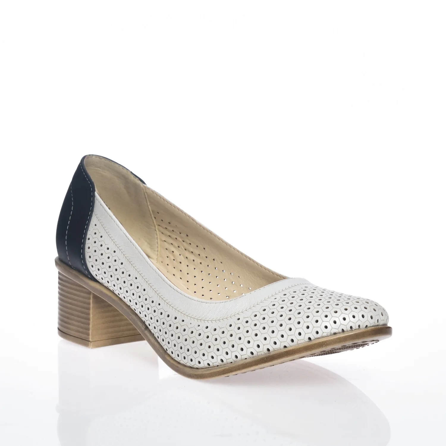 Catinca Shoes T2 AB pantofi dama alb bleumarin piele naturala
