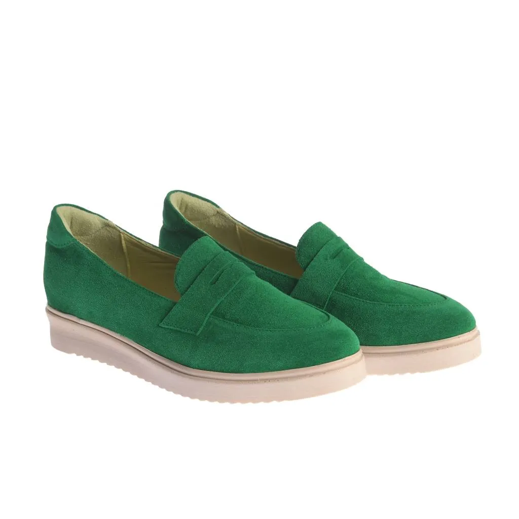 Ana Urbana Shoes Valencia mocasini verzi-bej piele intoarsa