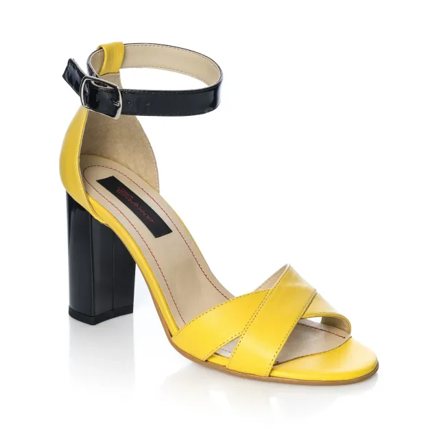 Catinca Shoes S4 GN sandale dama galben negru piele