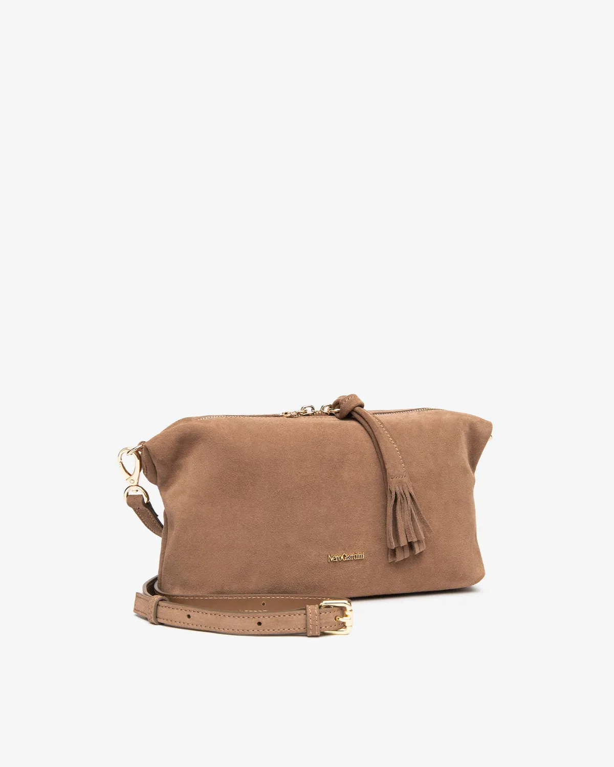 Geantă crossbody damă NeroGiardini piele întoarsă bej