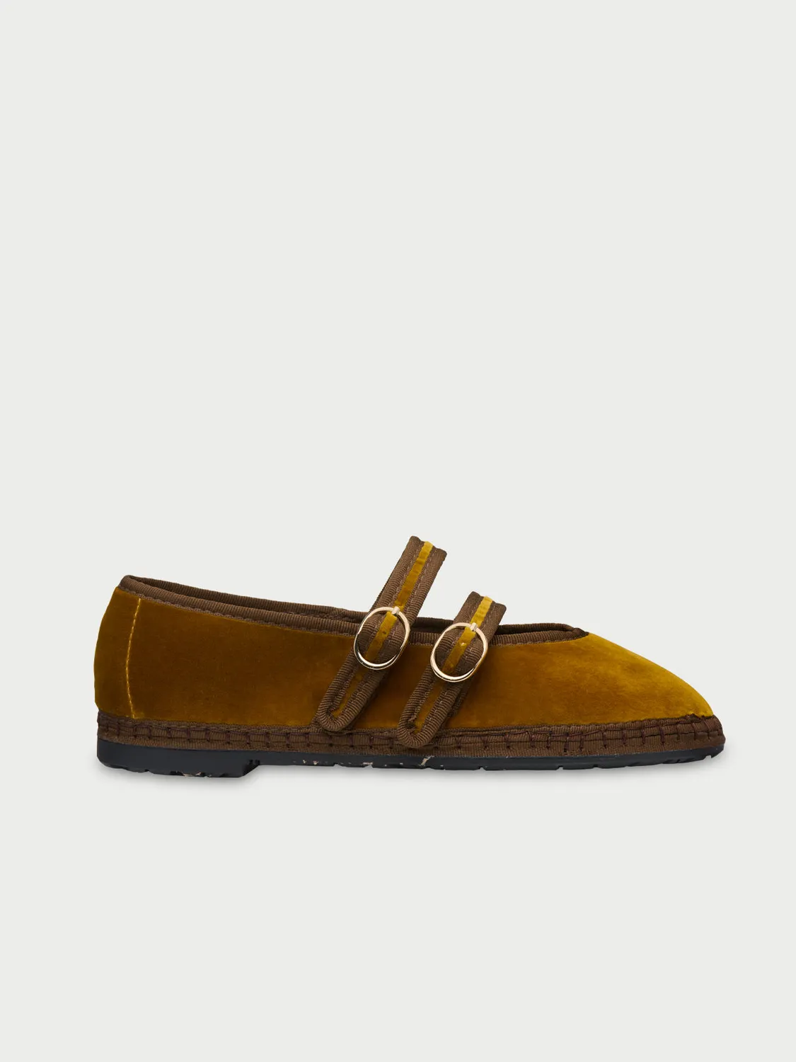 Flagelus Claire Ochre pantofi Mary Jane catifea ocru