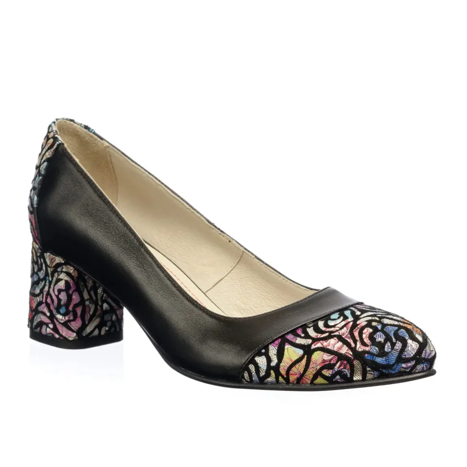 Catinca Shoes A5 NT pantofi piele naturala trandafiri negru