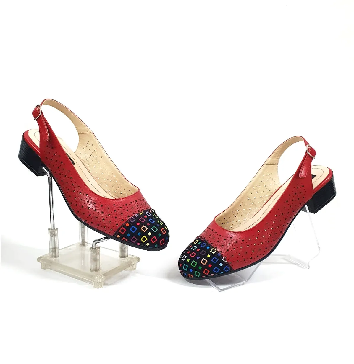 Catinca Shoes T16 RVPC sandale piele rosu patratele