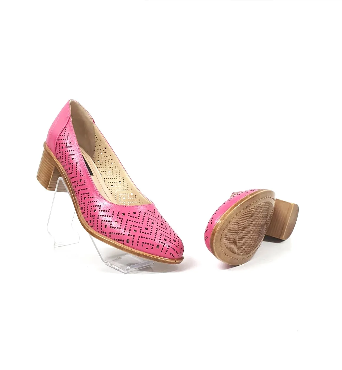 Catinca Shoes T14 RZ pantofi dama piele naturala roz perforati