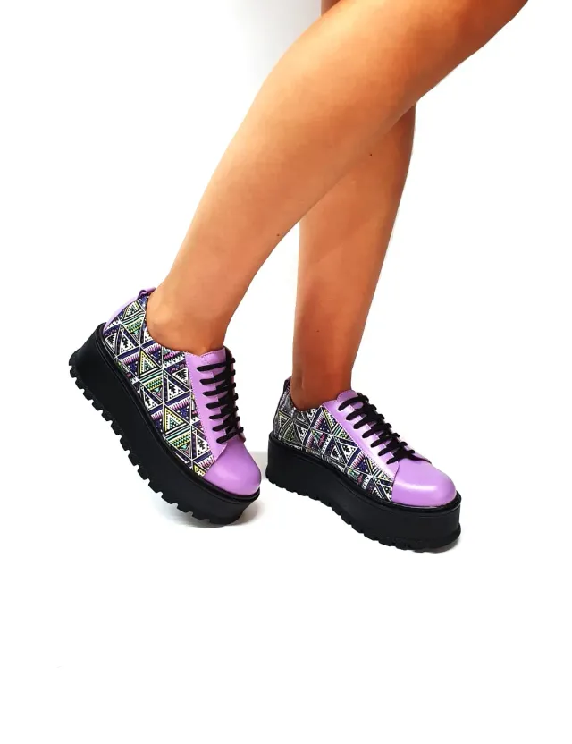 Catinca Shoes X3 LT pantofi piele naturala lila triunghiuri