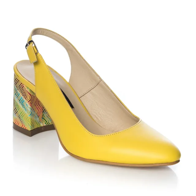 Catinca Shoes V7 GTM sandale dama piele naturala galben toc mozaic