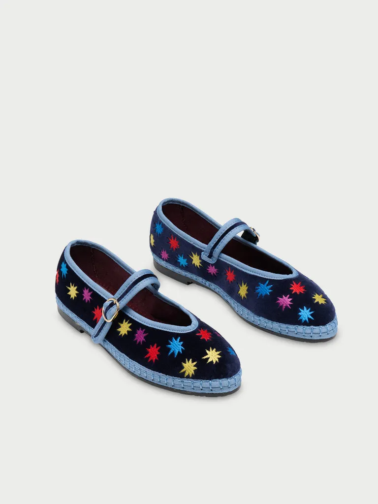 Flagelus Royal Stardust Blue pantofi Mary Jane catifea albastra