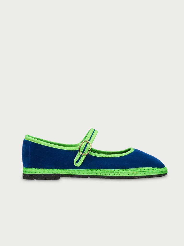 Flagelus Mia pantofi Mary Jane catifea bleumarin