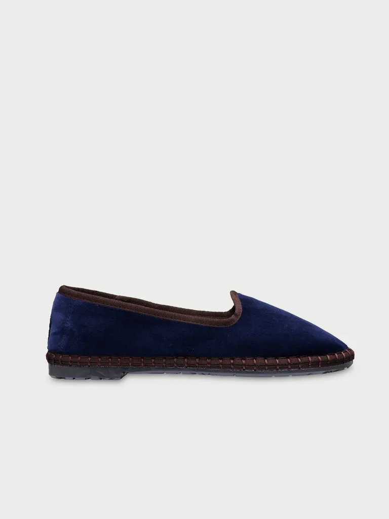 Flagelus Cedric papuci catifea bleumarin piping maro
