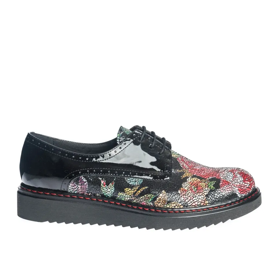Catinca Shoes G10 NLMF pantofi dama piele negru lac flori