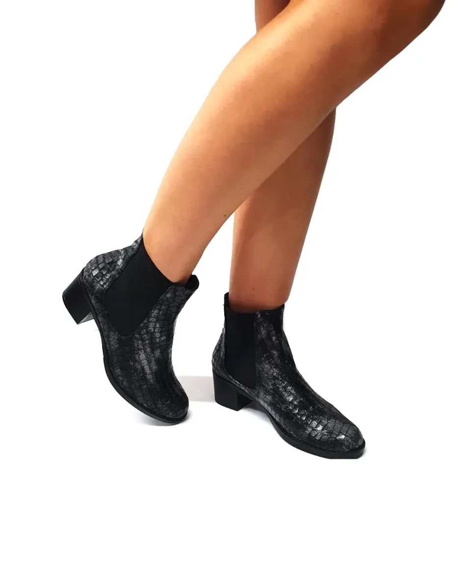 Catinca Shoes E01 SN botine piele naturala sarpe negru