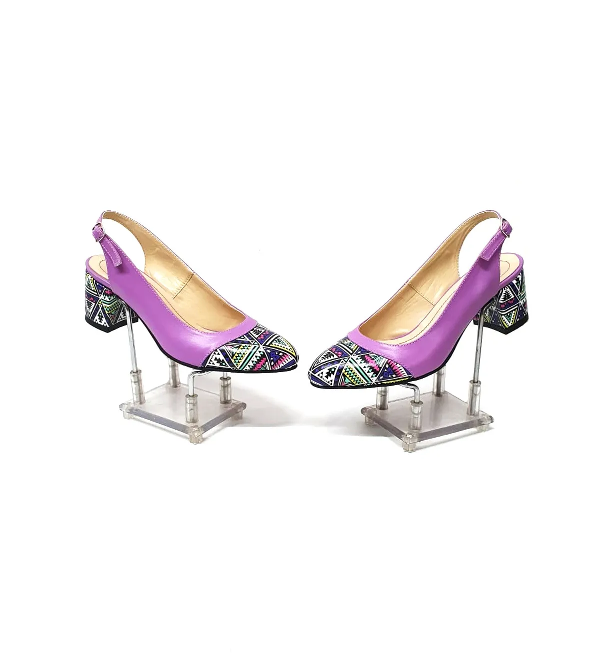 Catinca Shoes A55 LT sandale damă piele lila triunghiuri