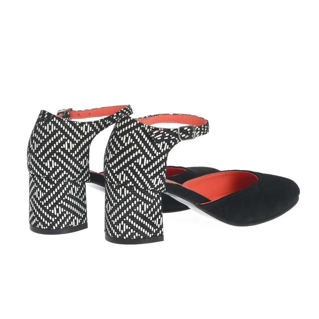 Ana Urbana Shoes Cancun pantofi negru-alb toc 4 cm