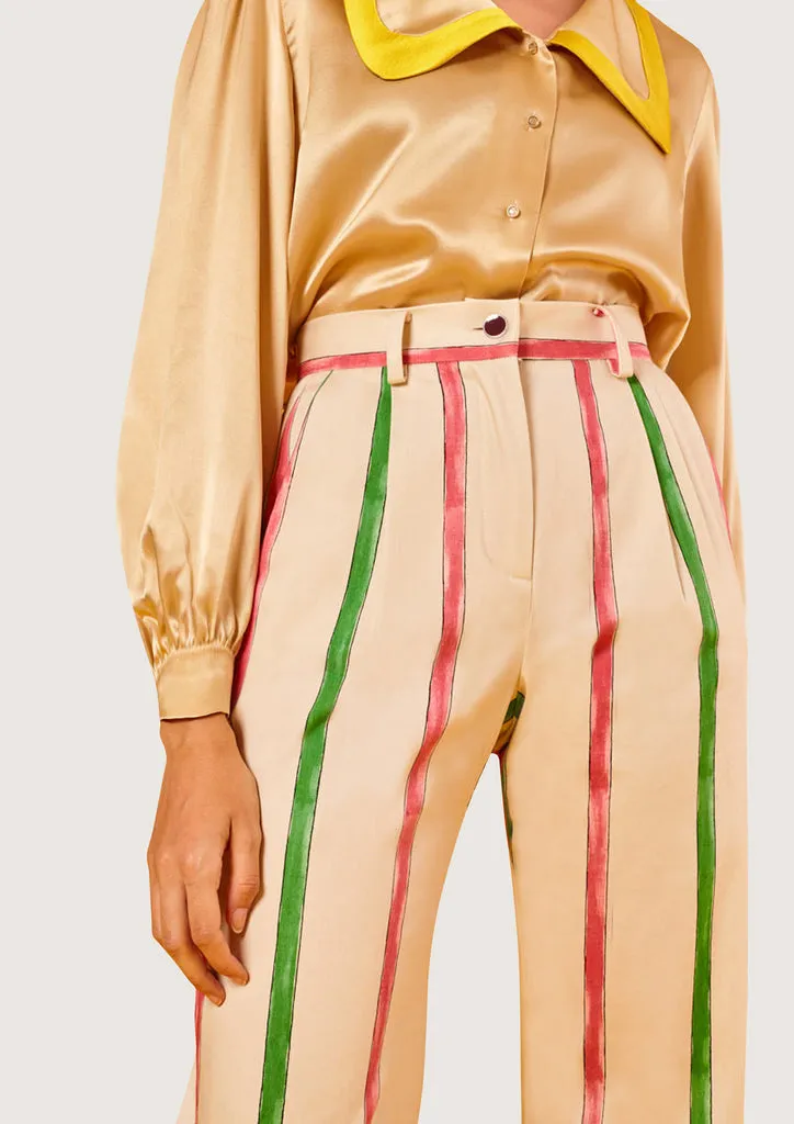 Flagelus Coco pantaloni dungi roz verde bumbac