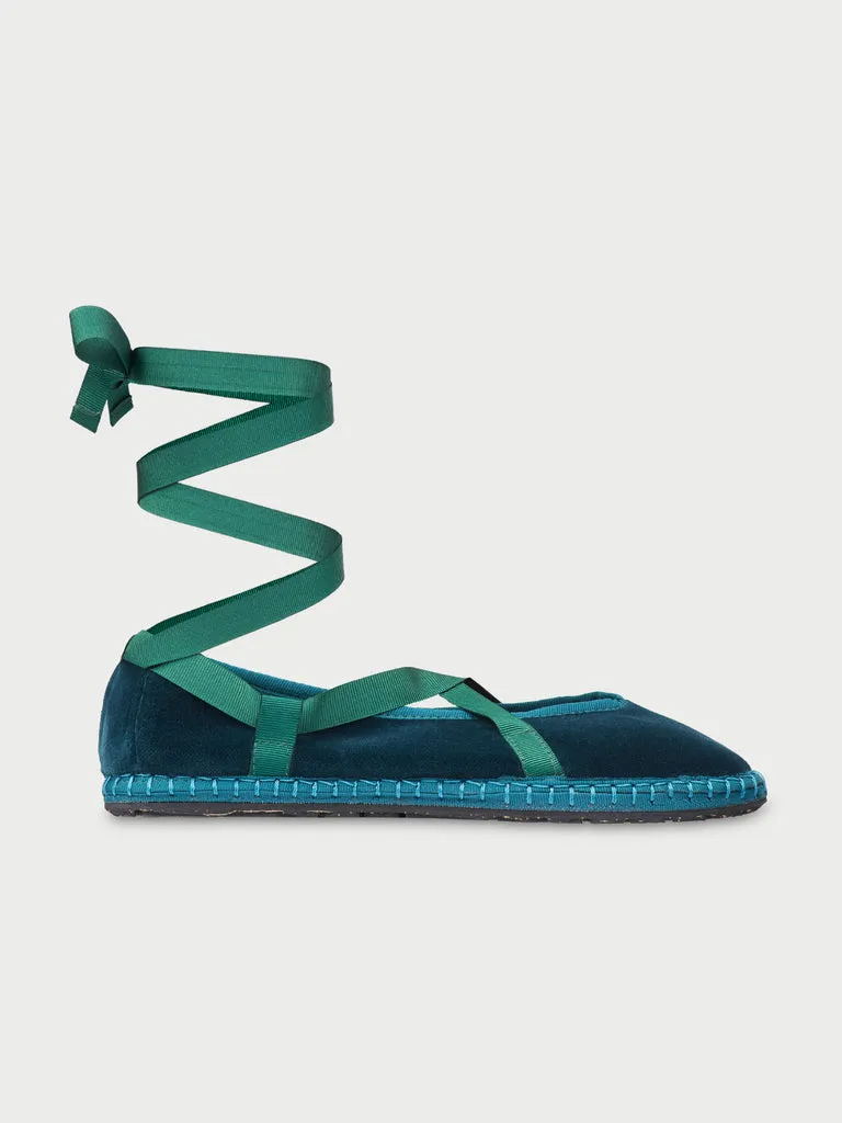 Flagelus Eichiro Velvet Ribbon slipper verde petrol catifea