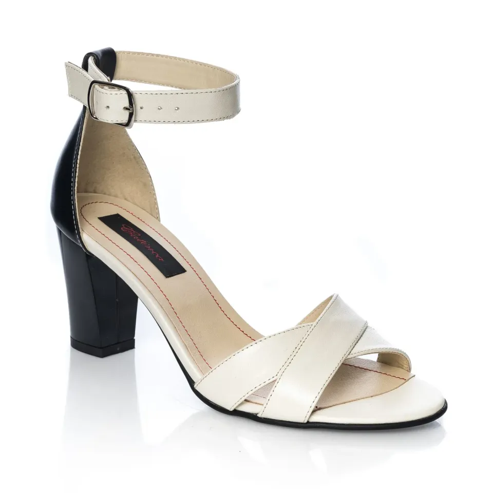 Catinca Shoes S4 BN sandale dama bej cu negru piele naturala