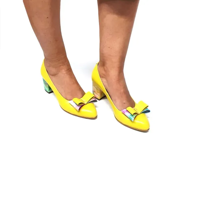 Catinca Shoes A12 GF pantofi dama galben piele naturala