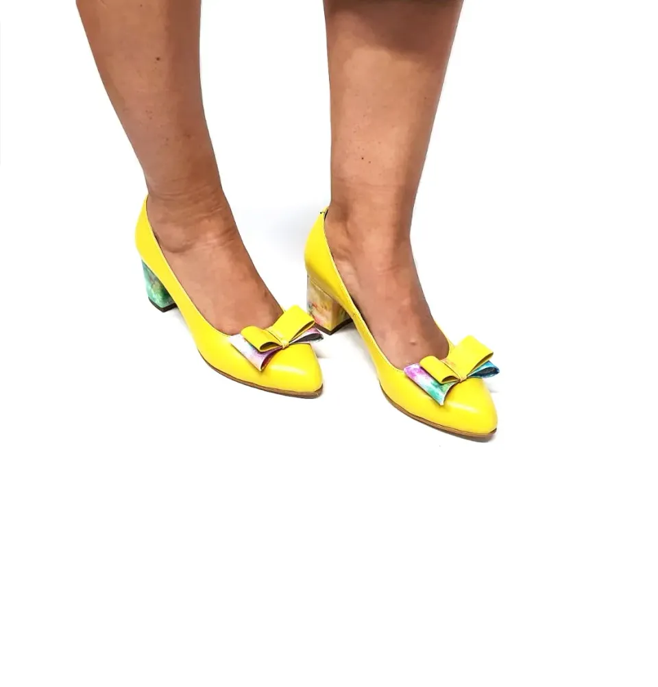 Catinca Shoes A12 GF pantofi dama galben piele naturala