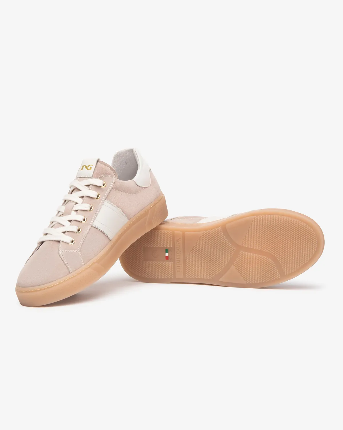 Sneakers NeroGiardini dama piele intoarsa albi