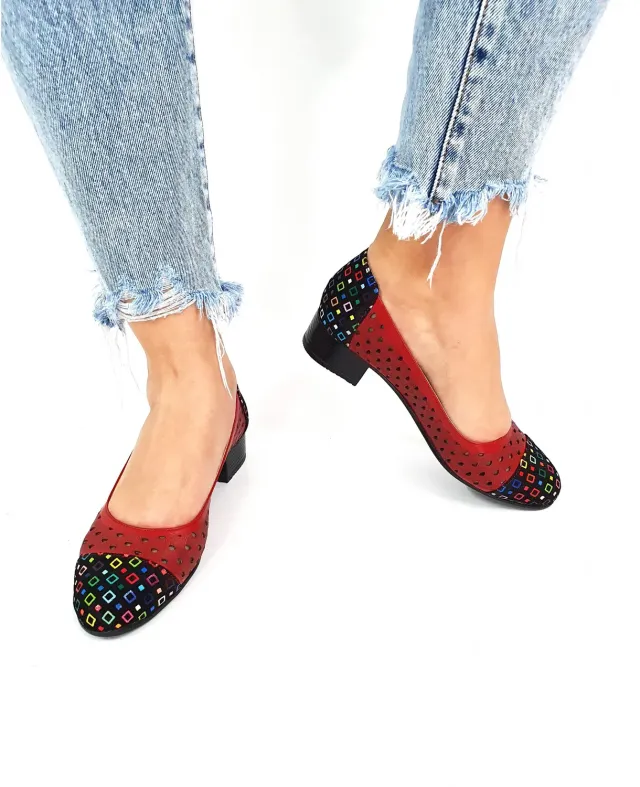 Catinca Shoes T11 RPC pantofi dama piele rosii perforati