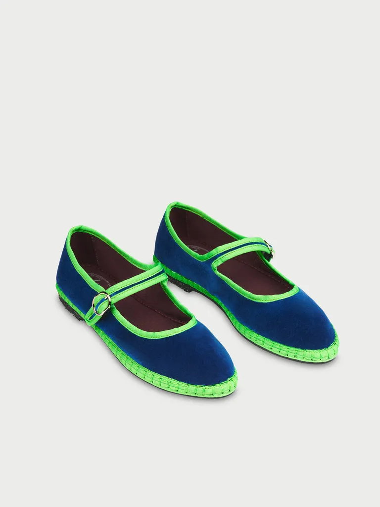 Flagelus Mia pantofi Mary Jane catifea bleumarin
