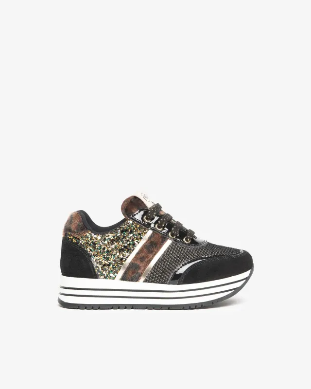 NeroGiardini Sneakers Fete Piele Intoarsa Glitter